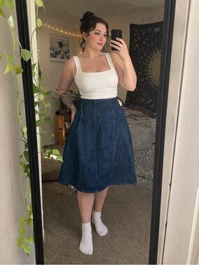 Vintage Orange Tab Levis Denim Skirt Womens Blue Wrap Midi High Waist 70s 30 32